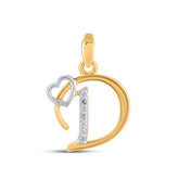 D Letter with Heart 10K Yellow Gold & Diamond Pendant